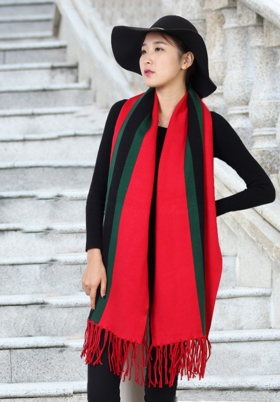 Trendy Striped Shawl Poncho with arm holes and Tassels SCARF11